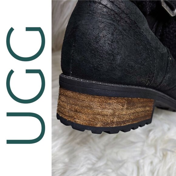 NWOB UGG BLAYRE II BLACK LEATHER SHORT BOOT SHEARLING GRUNGE GOTH PREPPY WOMEN 8 - Picture 12 of 13